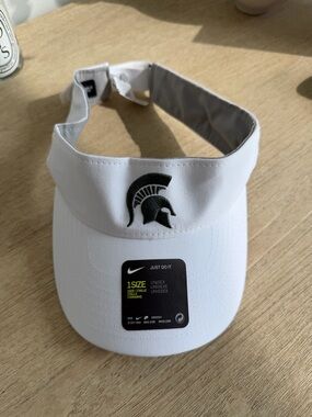 Nike White Visor with Dark Green Spartan Logo